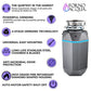 FORNO Acqua BrightDiamond 3/4HP Super Quiet Garbage Disposal Corded with Motion Sensor Cabinet Light & Pre-Wired Air Switch