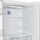 Interior view of the Forno 36-inch French door refrigerator in white, focusing on the adjustable glass shelves designed to maximize storage flexibility and accommodate a variety of food items.
