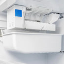 Close-up view of the ice maker inside the FORNO 36-Inch French Door Refrigerator, showing the built-in dispenser and ice storage compartment.