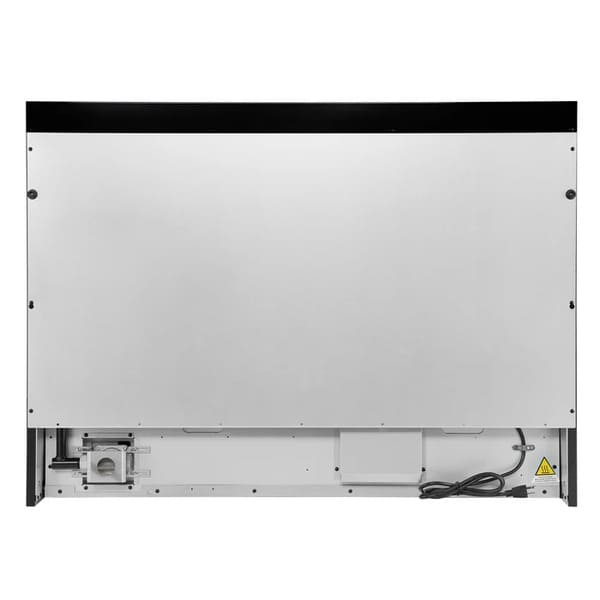 Rear view of the Forno Antico 48-Inch Gas Range, displaying gas and electrical connection ports, venting components, and a flat-back design for seamless kitchen installation.