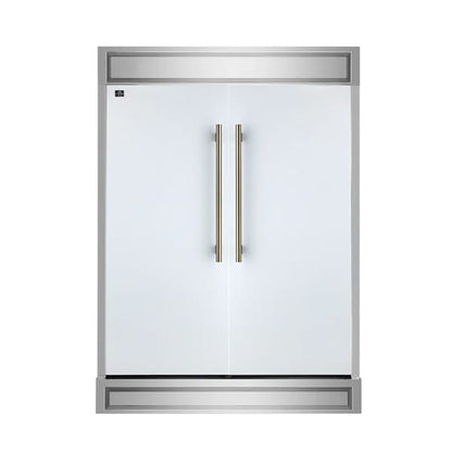 FORNO Maderno 60-Inch Convertible Refrigerator-Freezer in stainless steel with decorative trim, featuring French doors and professional built-in style.