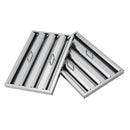 Detailed view of the Forno Vittorio Wall Mount Range Hood’s stainless steel baffle filters, designed for efficient grease and smoke capture, arranged in a sleek, easy-to-remove configuration beneath the hood.