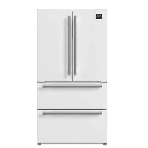FORNO 2-Piece Appliance Package - 30-Inch Slide-In Induction Range and 36-Inch French Door Refrigerator in White with Stainless Steel Handle FBDL-014-08CAUS