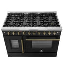 FORNO Galiano 48-Inch French Door Gas Range with 8 Burners and 6.58 Cu. Ft. Convection Oven in Black/White with Antique Brass Trim