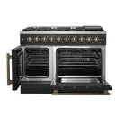 FORNO Galiano 48-Inch French Door Gas Range with 8 Burners and 6.58 Cu. Ft. Convection Oven in Black/White with Antique Brass Trim