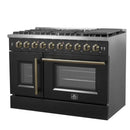 FORNO Galiano 48-Inch French Door Gas Range with 8 Burners and 6.58 Cu. Ft. Convection Oven in Black/White with Antique Brass Trim