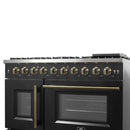 FORNO Galiano 48-Inch French Door Gas Range with 8 Burners and 6.58 Cu. Ft. Convection Oven in Black/White with Antique Brass Trim