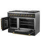FORNO Galiano 48-Inch French Door Gas Range with 8 Burners and 6.58 Cu. Ft. Convection Oven in Black/White with Antique Brass Trim