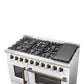 FORNO Galiano 48-Inch French Door Gas Range with 8 Burners and 6.58 Cu. Ft. Convection Oven in Black/White with Antique Brass Trim