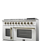 FORNO Galiano 48-Inch French Door Gas Range with 8 Burners and 6.58 Cu. Ft. Convection Oven in Black/White with Antique Brass Trim