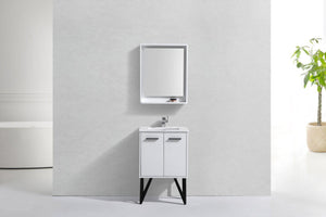 Bosco 24 in. Modern Bathroom Vanity w/ White Countertop and Matching Mirror - High Gloss White