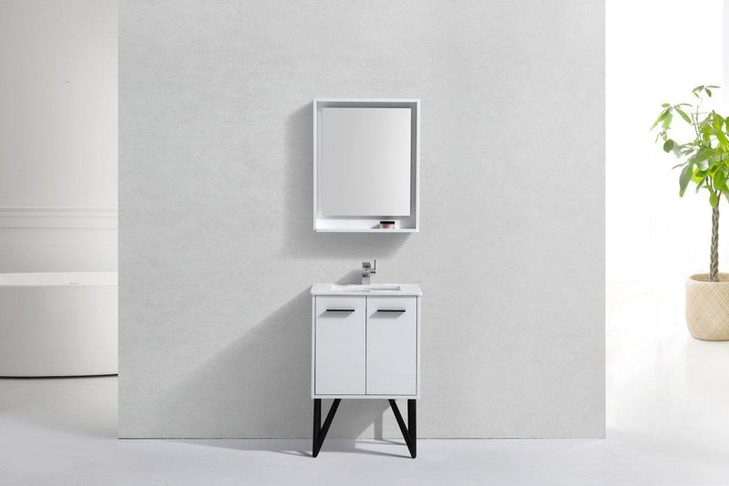 Bosco 24 in. Modern Bathroom Vanity w/ White Countertop and Matching Mirror - High Gloss White