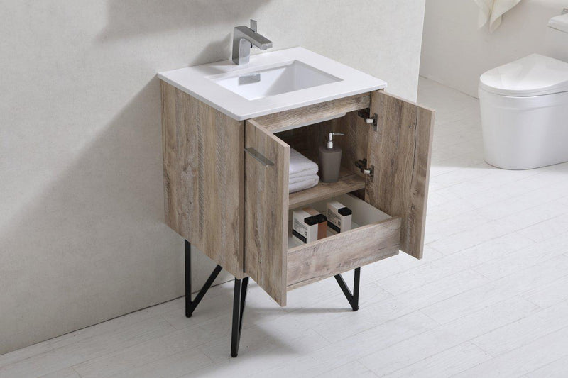 KubeBath Bosco 24 in. Modern Bathroom Vanity w/ White Countertop, KB24NW