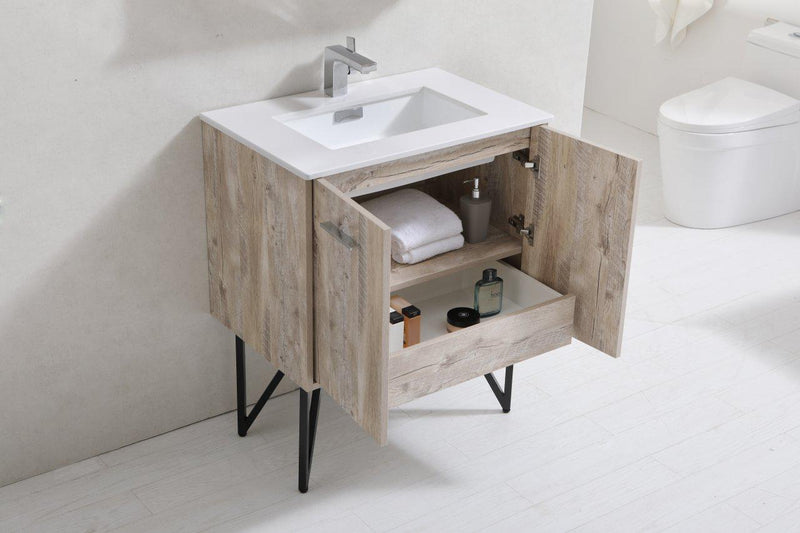 KubeBath Bosco 30 in. Modern Bathroom Vanity w/ Cream Countertop, KB30NW