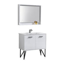 Bosco 36 in. Modern Bathroom Vanity w/ Quartz Countertop and Matching Mirror - High Gloss White