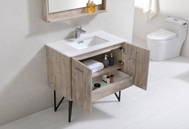 KubeBath Bosco 36 in. Modern Bathroom Vanity w/ Quartz Countertop, KB36NW