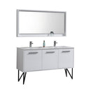 Bosco 60 in. Double Sink Modern Bathroom Vanity w/ Quartz Countertop and Matching Mirror - High Gloss White