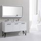 Bosco 60 in. Double Sink Modern Bathroom Vanity w/ Quartz Countertop and Matching Mirror - High Gloss White