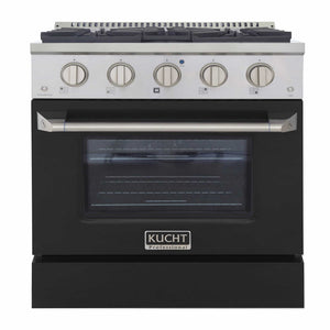 Kucht 30-Inch Pro-Style Dual Fuel Range in Stainless Steel with Black Oven Door KDF302-K