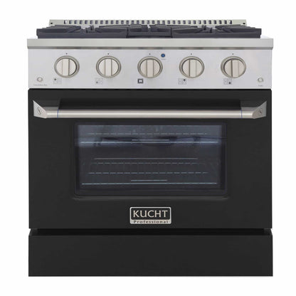 Kucht 30-Inch Pro-Style Dual Fuel Range in Stainless Steel with Black Oven Door KDF302-K