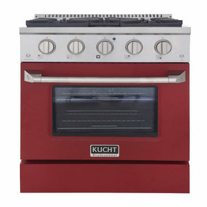 Kucht 30-Inch Pro-Style Dual Fuel Range in Stainless Steel with Red Oven Door KDF302-R