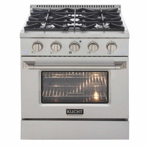 Kucht 4-Piece Appliance Package - 30-Inch Dual Fuel Range, 36-Inch Panel Ready Refrigerator, Wall Mount Hood, & Panel Ready Dishwasher