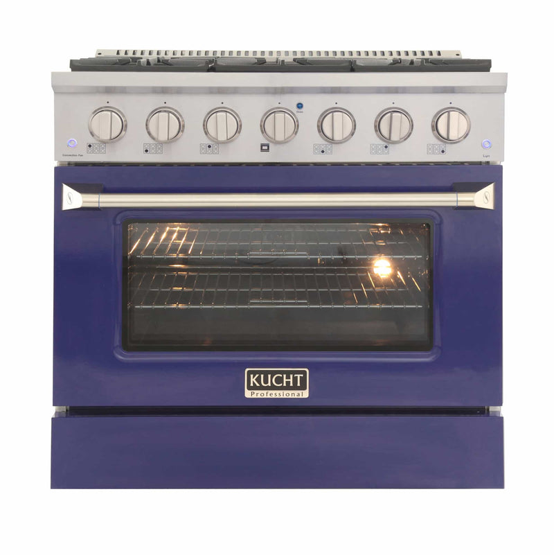 Kucht 36-Inch Pro-Style Dual Fuel Range in Stainless Steel with Blue Oven Door KDF362-B