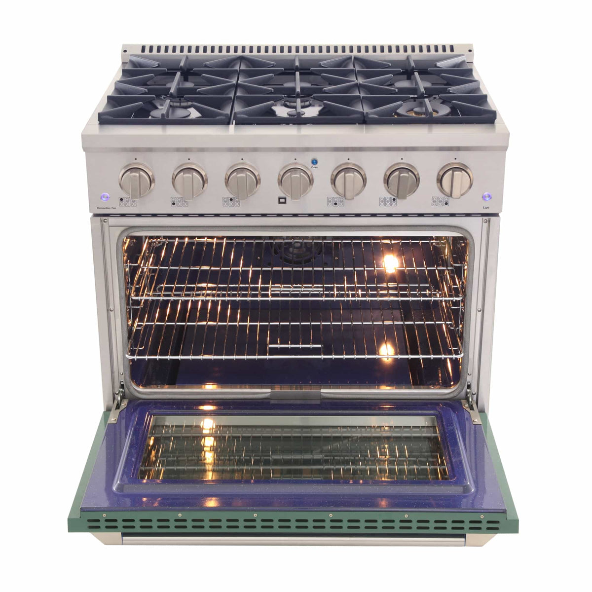 Kucht 36-Inch Pro-Style Dual Fuel Range in Stainless Steel with Green Oven Door KDF362-G