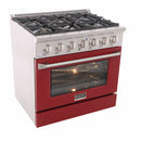 Kucht 36-Inch Pro-Style Dual Fuel Range in Stainless Steel with Red Oven Door KDF362-R