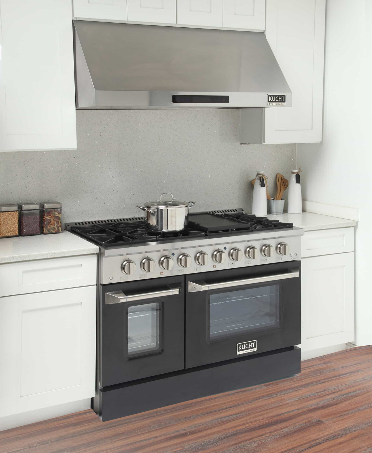 Kucht 48-Inch Pro-Style Dual Fuel Range in Stainless Steel with Black Oven Door KDF482-K