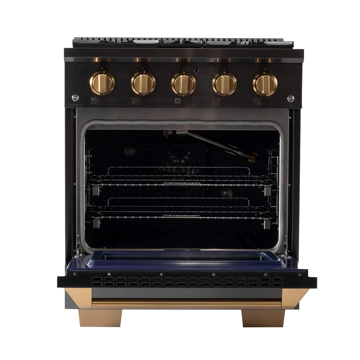 KUCHT Gemstone Professional 30-Inch 4.2 cu. ft. Propane Gas Range with Sealed Burners and Convection Oven in Titanium Stainless Steel with Gold Accents KEG303/LP
