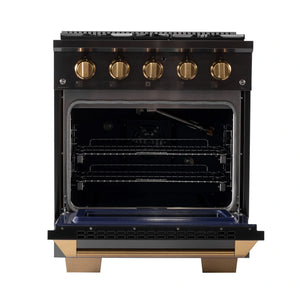 KUCHT Gemstone Professional 30-Inch 4.2 cu. ft. Natural Gas Range with Sealed Burners and Convection Oven in Titanium Stainless Steel with Gold Accents KEG303