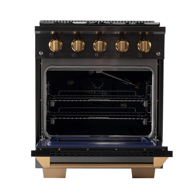KUCHT Gemstone Professional 30-Inch 4.2 cu. ft. Natural Gas Range with Sealed Burners and Convection Oven in Titanium Stainless Steel with Gold Accents KEG303