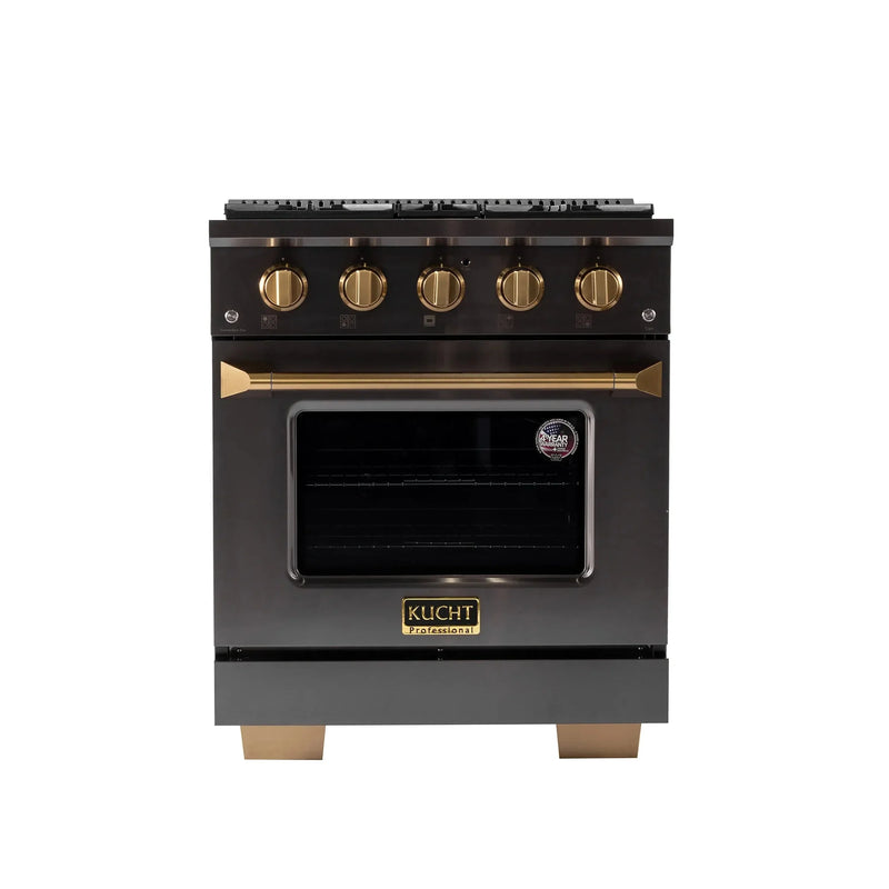 KUCHT Gemstone Professional 30-Inch 4.2 Cu. Ft. Dual Fuel Range for Propane Gas with Sealed Burners and Convection Oven in Titanium Stainless Steel KED304/LP