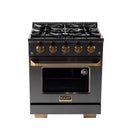 KUCHT Gemstone Professional 30-Inch 4.2 cu. ft. Natural Gas Range with Sealed Burners and Convection Oven in Titanium Stainless Steel with Gold Accents KEG303