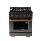 KUCHT Gemstone Professional 30-Inch 4.2 cu. ft. Propane Gas Range with Sealed Burners and Convection Oven in Titanium Stainless Steel with Gold Accents KEG303/LP