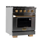 KUCHT Gemstone Professional 30-Inch 4.2 cu. ft. Natural Gas Range with Sealed Burners and Convection Oven in Titanium Stainless Steel with Gold Accents KEG303