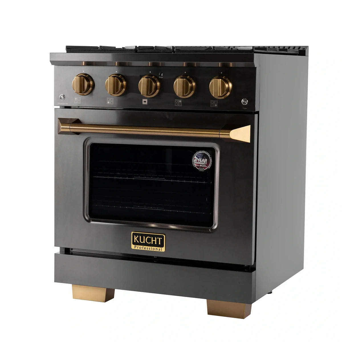 KUCHT Gemstone Professional 30-Inch 4.2 Cu. Ft. Dual Fuel Range for Propane Gas with Sealed Burners and Convection Oven in Titanium Stainless Steel KED304/LP