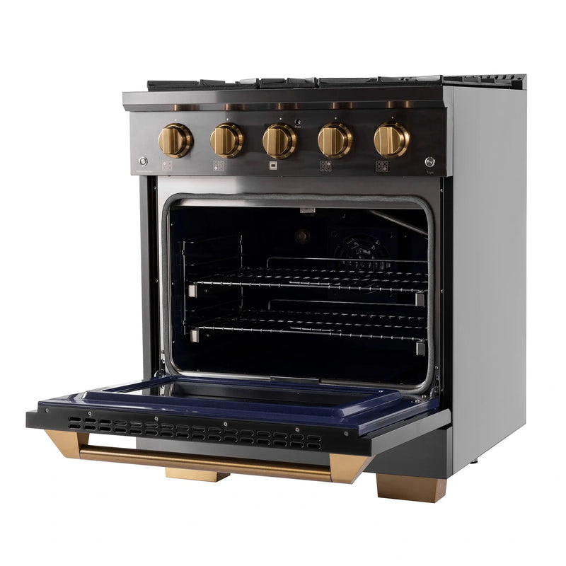 KUCHT Gemstone Professional 30-Inch 4.2 Cu. Ft. Dual Fuel Range for Propane Gas with Sealed Burners and Convection Oven in Titanium Stainless Steel KED304/LP