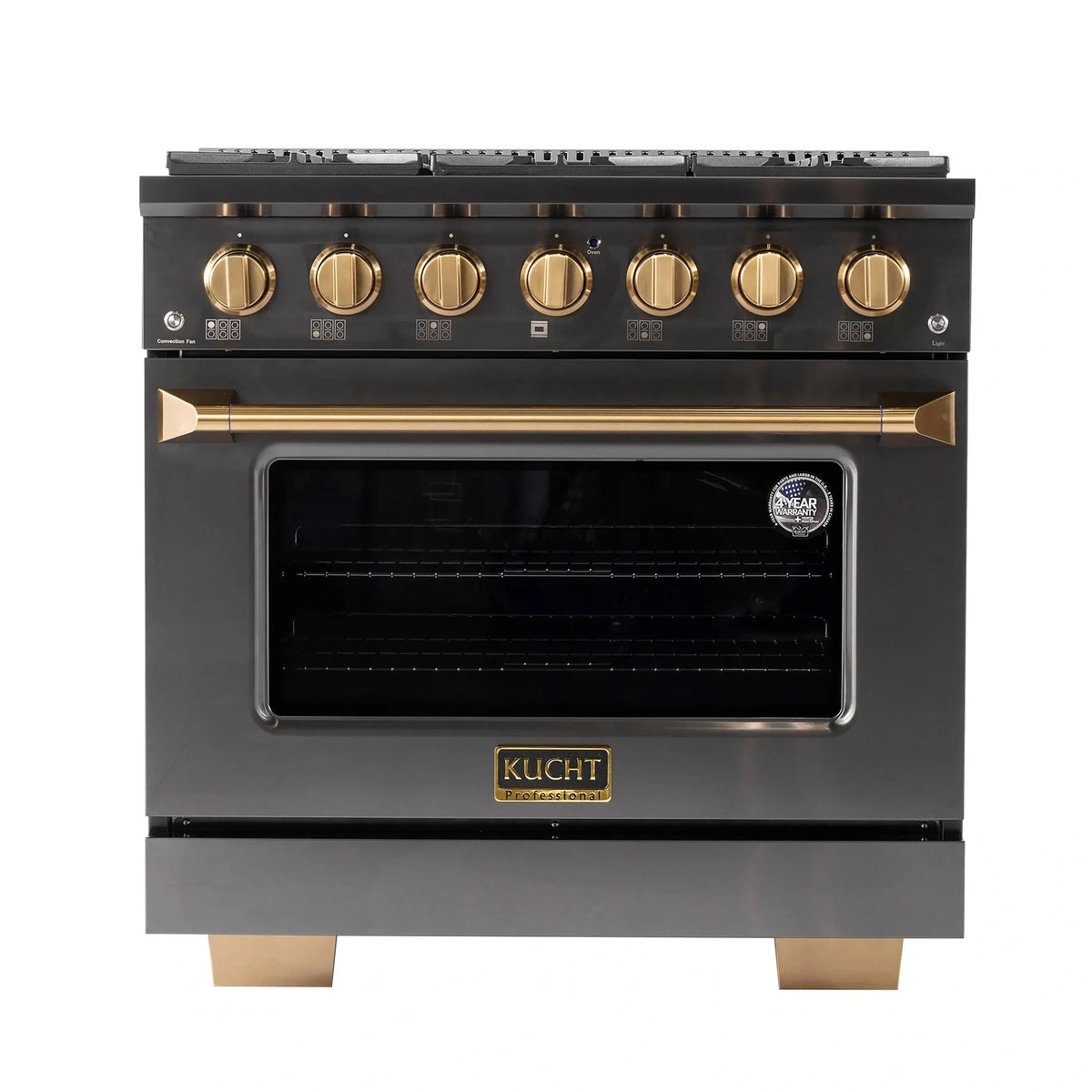 KUCHT Gemstone Professional 36-Inch 5.2 Cu. Ft. Dual Fuel Range for Propane Gas with Sealed Burners and Convection Oven in Titanium Stainless Steel KED364/LP