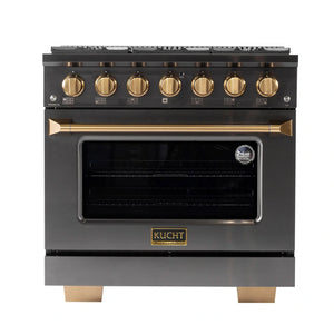 KUCHT Gemstone Professional 36-Inch 5.2 Cu. Ft. Dual Fuel Range for Propane Gas with Sealed Burners and Convection Oven in Titanium Stainless Steel KED364/LP