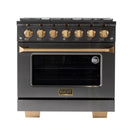 KUCHT Gemstone Professional 36-Inch 5.2 Cu. Ft. Dual Fuel Range for Propane Gas with Sealed Burners and Convection Oven in Titanium Stainless Steel KED364/LP