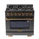 KUCHT Gemstone Professional 36-Inch 5.2 cu. ft. Gas Range with Sealed Burners and Convection Oven in Titanium Stainless Steel with Gold Accents KEG363