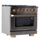 KUCHT Gemstone Professional 36-Inch 5.2 cu. ft. Gas Range with Sealed Burners and Convection Oven in Titanium Stainless Steel with Gold Accents KEG363