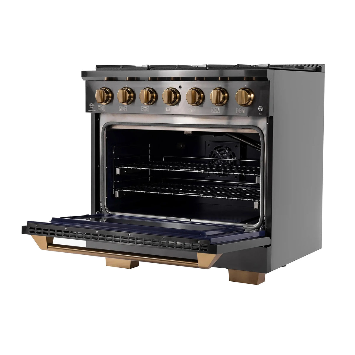 KUCHT Gemstone Professional 36-Inch 5.2 Cu. Ft. Dual Fuel Range for Natural Gas with Sealed Burners and Convection Oven in Titanium Stainless Steel KED364