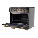 KUCHT Gemstone Professional 36-Inch 5.2 cu. ft. Propane Gas Range with Sealed Burners and Convection Oven in Titanium Stainless Steel with Gold Accents KEG363/LP