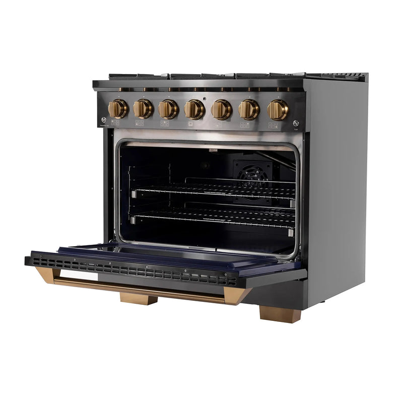 KUCHT Gemstone Professional 36-Inch 5.2 Cu. Ft. Dual Fuel Range for Natural Gas with Sealed Burners and Convection Oven in Titanium Stainless Steel KED364