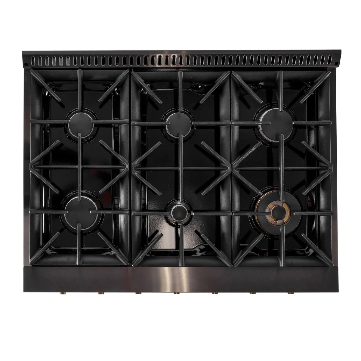 KUCHT Gemstone Professional 36-Inch 5.2 cu. ft. Propane Gas Range with Sealed Burners and Convection Oven in Titanium Stainless Steel with Gold Accents KEG363/LP