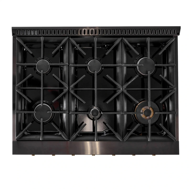 KUCHT Gemstone Professional 36-Inch 5.2 cu. ft. Propane Gas Range with Sealed Burners and Convection Oven in Titanium Stainless Steel with Gold Accents KEG363/LP