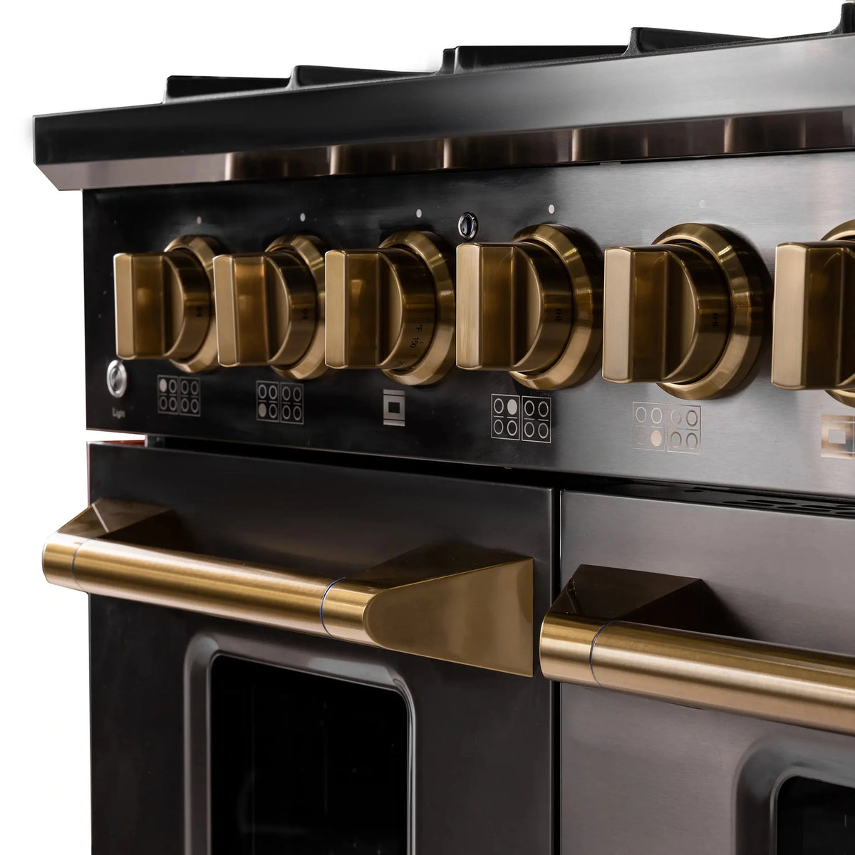 KUCHT Gemstone Professional 48-Inch 6.7 cu. ft. Propane Gas Range with Sealed Burners, Griddle/Grill and Two Ovens - One Convection - in Titanium Stainless Steel KEG483/LP